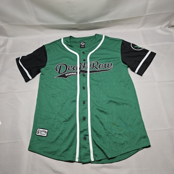 Death Row Records 91 Green Black Button Up Baseball Jersey Medium Snoop Shug Dre - Picture 1 of 9